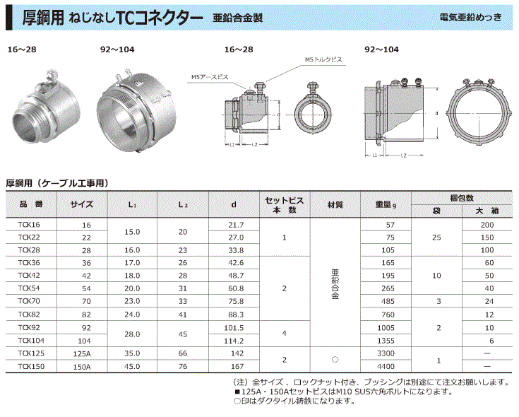 厚鋼用 ねじなし コネクター